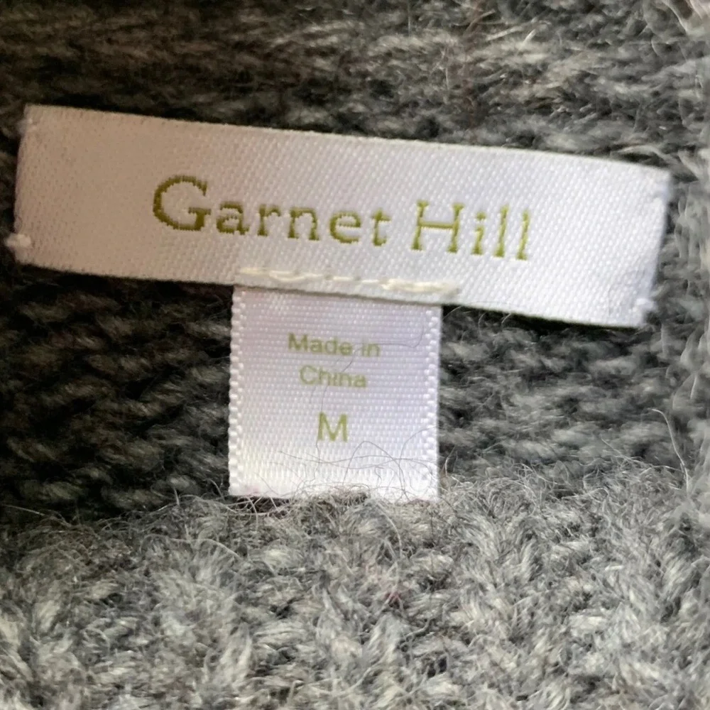 Garnet Hill Sweater Medium Gray Mock Neck Wool Alpaca Cabin Core Winter Preppy